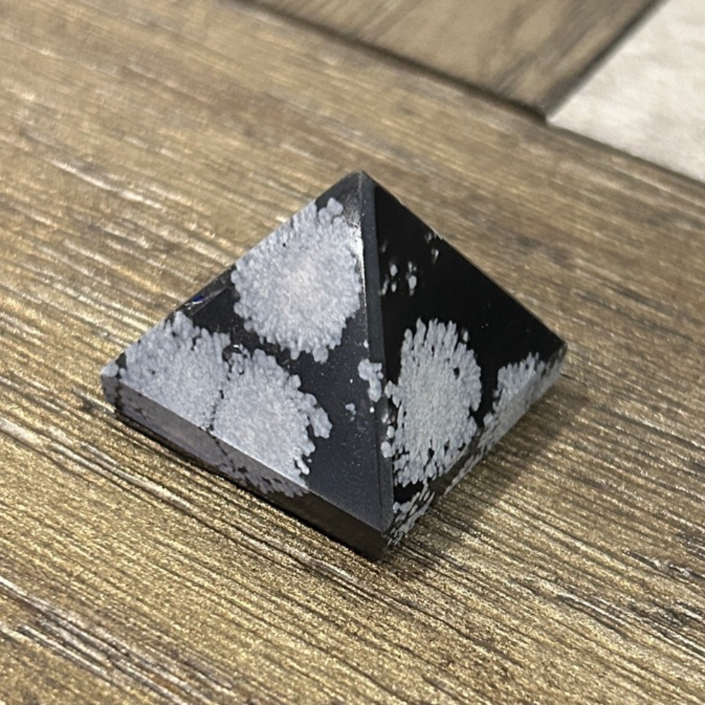 Snowflake Obsidian Pyramid Crystal - Black with Gray Snow Patterns